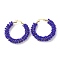 Glass Seed Beaded Hoop Earrings for Women, Real 18K Gold Plated Big Circle Brass Hoop Earrings, Medium Blue, 44x45x8.5mm, Pin: 1.4x0.4mm