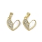 Brass Pave Natural Shell Heart Charms, Clear Cubic Zirconia Heart Charms, Real 18K Gold Plated, 12x11.5x2.5mm, Hole: 3x5mm