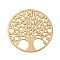 Rack Plating Brass Connector Charms, Long-Lasting Plated, Cadmium Free & Nickel Free & Lead Free, Flat Round with Tree Etched Metal Embellishments, Light Gold, 20x0.3mm, Hole: 1.6mm