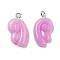 Opaque Resin Pendants, with Platinum Iron Loops, Wing, Pearl Pink, 22.5x12.5x4mm, Hole: 2mm