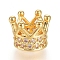 Brass Micro Pave Cubic Zirconia Beads, Long-Lasting Plated, Crown, Clear, Real 18K Gold Plated, 7x5mm, Hole: 3mm