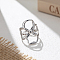 925 Sterling Silver Adjustable Finger Rings for Women, Clover, Real Platinum Plated, 26mm, US Size 7 1/4(17.5mm)