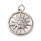 Brass Micro Pave Clear Cubic Zirconia Pendants, Flat Round with Sun, with Shell & Jump Ring, Long-Lasting Plated, Cadmium Free & Lead Free, Rack Plating, Platinum, 20x18x3.5mm, Hole: 3mm