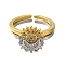 Rack Plating Brass Micro Pave Cubic Zirconia Cuff Rings for Women, Cadmium Free & Lead Free, Sun, Golden & Stainless Steel Color, 7.5mm, Inner Diameter: 16.5mm