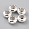 Brass Beads, with Rubber Inside, Slider Beads, Long-Lasting Plated, Rondelle, 925 Sterling Silver Plated, 8x4mm, Rubber Hole: 2mm