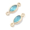 Brass Glass Connector Charms, Oval Links, Cadmium Free & Nickel Free & Lead Free, Real 18K Gold Plated, Deep Sky Blue, 10.5x4x1.5mm, Hole: 1mm