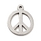 Non-Tarnish 201 Stainless Steel Pendants, Flat Round with Peace Symbol, Stainless Steel Color, 14x11.5x1mm, Hole: 1mm
