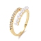 Clear Cubic Zirconia Open Cuff Ring with Acrylic Pearl Beaded, Brass Jewelry for Women, Cadmium Free & Lead Free, Real 18K Gold Plated, US Size 6 1/2(16.9mm)