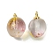 Glass Pendant, with Brass Findings, Peach Charms, Real 18K Gold Plated, 16x11x11.5mm, Hole: 1.2mm