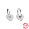 Anti-Tarnish Rhodium Plated 925 Sterling Silver Micro Pave Cubic Zirconia Dangle Hoop Earrings, Heart, Platinum, 11.50mm