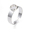 Adjustable 201 Stainless Steel Finger Rings Components, Pad Ring Base Findings, Flat Round, Silver, Size 7, 17~17.5mm, Tray: 6mm.