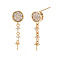 Flat Round Shape Brass Micro Pave Clear Cubic Zirconia Earring Findings, for Half Drilled Beads, Nickel Free, Real 18K Gold Plated, 24.5x7mm, Pin: 0.7mm, Pin: 0.7mm(for half drilled beads)