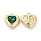 Rack Plating Alloy Glass Pendants, Cadmium Free & Lead Free, Heart Charms, Light Gold, Dark Green, 16.5x16x7mm, Hole: 2mm