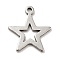 Non-Tarnish 201 Stainless Steel Pendants, Star Charms, Stainless Steel Color, 13.5x12x1mm, Hole: 1mm