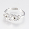 Adjustable Brass Cuff Rings, Open Rings Components, with Cubic Zirconia, For Half Drilled Beads, Flower, Platinum, Tray: 6mm, 17mm, Pin: 1mm