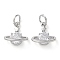 Rack Plating Brass Micro Pave Clear Cubic Zirconia Charms, Long-Lasting Plated, with Jump Rings, Planet, Platinum, 13x13x6mm