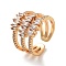 Brass with Cubic Zirconia Open Cuff Rings, Clear, US Size 7 1/2(17.7mm)