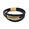 Men's Black PU Leather Cord Multi-Strand Bracelets, Spring Shaped 304 Stainless Steel Link Bracelets with Magnetic Clasps, Golden, 8-5/8x1 inch(22x2.4cm)