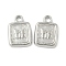 304 Stainless Steel Pendants, Square with Butterfly Charms, Stainless Steel Color, 17x12x3mm, Hole: 2.5mm