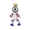 Baking Paint Glass Seed Beaded Human Pendants, with Evil Eye Resin Beads and Iron Bead Caps, Red, 34x18x6.5mm, Hole: 3mm