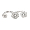 Brass Double Finger Rings, Open Cuff Rings, Cubic Zirconia Peony Flower Ring for Women, Cadmium Free & Lead Free, Platinum, 3mm, Inner Diameter: 16mm & 18mm