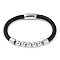 304 Stainless Steel Round Beads Leather Cord Bracelets, with Magnetic Clasps, for Men Women, Stainless Steel Color, 8-3/8 inch(21.2cm), 6~10mm