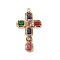 304 Stainless Steel Rhinestone Pendants, Cross, Real 18K Gold Plated, Colorful, 47x27x4.5mm, Hole: 2mm