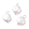 Natural Baroque Pearl Keshi Pearl Pendants, Cultured Freshwater Pearl, with Brass Loops, Flat Round, Floral White, Platinum, 17.5x11x4.5mm, Hole: 2.1~3.1mm