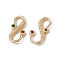 Brass S-Hook Clasps, with Red & Green Glass Rhinestone, Real 18K Gold Plated, 13x6.5x1.5mm