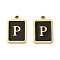 304 Stainless Steel Pendants, with Enamel, Rectangle with Letter Charm, Golden, Letter P, 17.5x12x1.5mm, Hole: 1.5mm