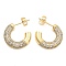 Brass Pave Clear Cubic Zirconia Stud Earrings, Toroidal, Golden, 19.5x3.5mm