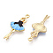 Printed Light Gold Tone Alloy Pendants, Ballerina Dancer Charms, Light Sky Blue, 29.5x13x2mm, Hole: 1.4mm