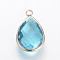 Glass Pendants, with Brass Findings, Faceted, Drop, Light Gold, Sky Blue, 14x7.5x4mm, Hole: 1.8~2.3mm