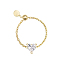 Geometric Shape 925 Sterling Silver Adjustable Chain Finger Rings, with Cubic Zirconia, Heart, Golden