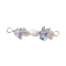 Natural Fluorite Chip & Natural Cultured Freshwater Pearl Rice Beaded Connector Charms, with Brass Double Loops, Golden, 33.5~38x5.5~8.5x4.5~5.5mm, Hole: 2.5mm