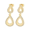 Teardrop Brass Pave Clear Cubic Zirconia Dangle Stud Earrings, Real 16K Gold Plated, 32x12mm