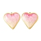 304 Stainless Steel Enamel Pendants, Heart Charms, Ion Plating(IP), Real 18K Gold Plated, Misty Rose, 31x29.5x3mm, Hole: 1.8mm