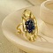 Natural Lapis Lazuli Beads with 304 Stainless Steel Cuff Rings, Oval, Real 18K Gold Plated, Inner Diameter: 19mm, Oval: 36x17.5mm