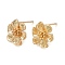 Brass Stud Earring Findings, Cadmium Free & Nickel Free & Lead Free, with Vertical Loop, Flower, Real 18K Gold Plated, 12x13mm, Hole: 1mm, Pin: 0.7mm