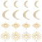 16Pcs 4 Styles Brass Chandelier Components Links, Long-Lasting Plated, Crescent Moon/Double Horn & Sun, Real 24K Gold Plated, 21.5~30x12.5~28x0.5~0.8mm, Hole: 1.2~1.8mm, 4pcs/style