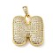 Brass Micro Pave Cubic Zirconia Pendants, Cadmium Free & Lead Free, Long-Lasting Plated, Real 18K Gold Plated, Letter H, 20.5x20x5.5mm, Hole: 4.5x3mm