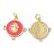 Brass Micro Pave Cubic Zirconia Pendants, with Jump Ring and Enamel, Real 18K Gold Plated, Lead Free & Cadmium Free, Flat Round, Cerise, 21.5x20x3mm, Hole: 3mm