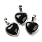 Natural Obsidian Pendants, Heart Charms with Platinum Plated Brass Snap on Bails, 20.5x17.5x7mm, Hole: 4x8mm