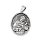 304 Stainless Steel Pendants, Oval with Saint Francis of Assisi Charm, Antique Silver, 36x26x5.5mm, Hole: 8x4mm