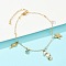 304 Stainless Steel Pave Deep Sky Blue Cubic Zirconia Enamel Sea Horse Starfish Conch Charm Anklets for Women, Ion Plating(IP), White, Real 18K Gold Plated, 8-1/2 inch(217mm)