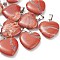 Natural Red Jasper Pendants, with Platinum Tone Brass Findings, 20~22x20~21x5~8mm, Hole: 2x7mm