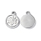 Non-Tarnish 304 Stainless Steel Charms, Flat Round with Leaf Charm, Stainless Steel Color, 13.5x11x2mm, Hole: 1.5mm