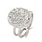 Non-Tarnish 304 Stainless Steel Open Cuff Rings, Textured Oval, Stainless Steel Color, US Size 6 1/2(16.9mm)