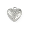 Brass Pendants, Cadmium Free & Nickel Free & Lead Free, Heart Charms, Platinum, 12.5x11.5x5mm, Hole: 1.2mm