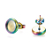 Ion Plating(IP) 304 Stainless Steel Stud Earring Settings, with Ear Nuts, Flat Round, Rainbow Color, 10.5mm, Pin: 0.8mm, Tray: 8mm